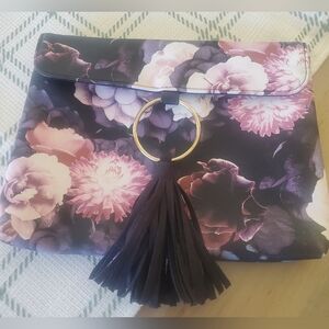Floral Clutch with Tassel Accent